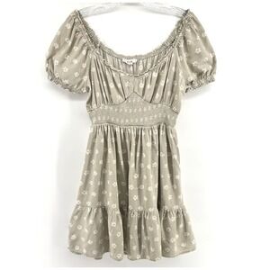 Babydoll Smocked Mini Dress Sz L Floral Puff Sleeve Cottagecore Milkmaid Prairie